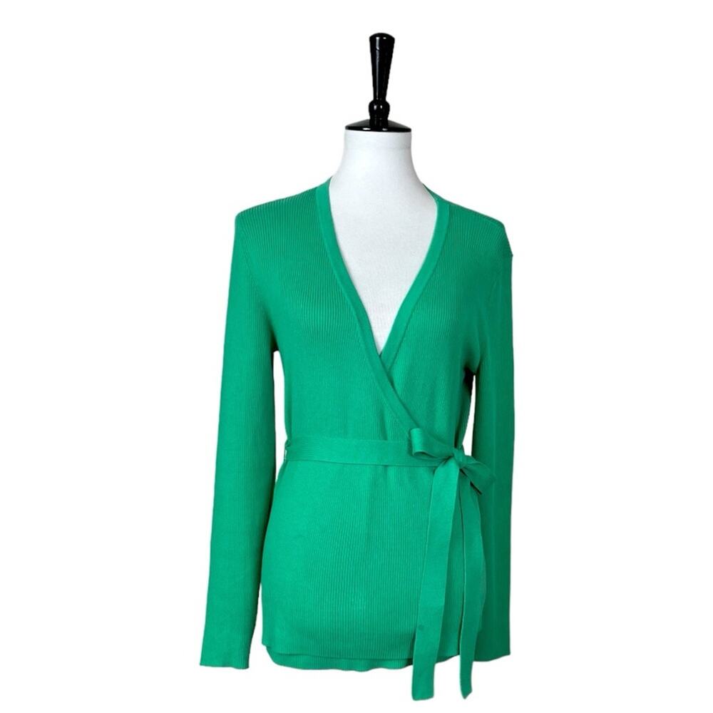 Cabi Sweater Wrap Style #6244 Ribbed V-neck Spring Green Women’s Size Medium